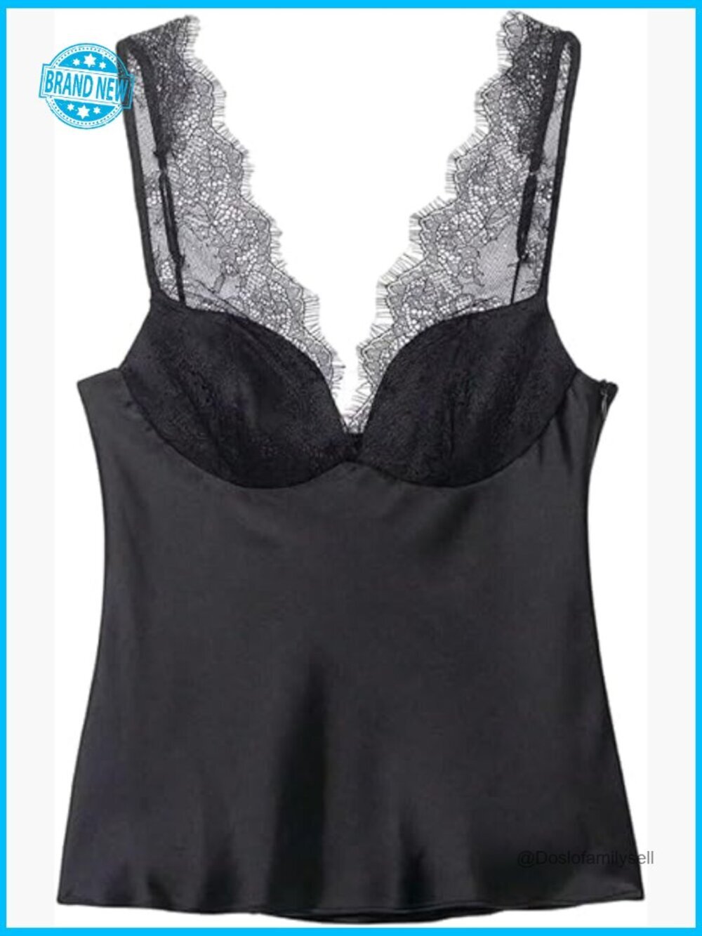 Satin Lace Camisole Top Sleeveless Sweetheart Neckline Date Night Silky Cami